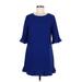 CeCe Casual Dress - Shift Crew Neck Short sleeves: Blue Solid Dresses - Women's Size 6 Petite