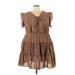 Shein Casual Dress - Mini Tie Neck Short sleeves: Brown Leopard Print Dresses - Women's Size 3X