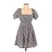 BP. Casual Dress - A-Line Square Short sleeves: Gray Floral Dresses - Women's Size Small