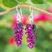 Purple Grapes,'Grape Themed Handblown Glass Dangle Earrings in Purple'