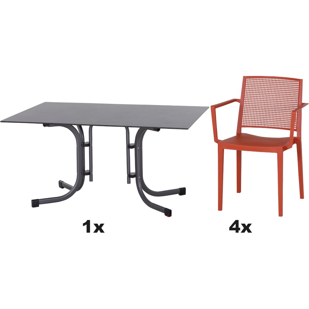 SIENA GARDEN Urban Lights Set 5teilig Square Sessel gastrotauglich brick mit Tisch Sola 140x90 Image