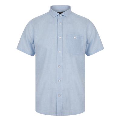 Shirts Portree Gingham Check Short Sleeve Cotton Linen Blend Shirt in Vista Blue - Kensington Eastside / L - Tokyo Laundry