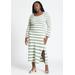 Plus Size Women's Striped Sweater Dress With Tie Back by ELOQUII in Green Bay Stripe (Size 14/16)