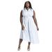 Plus Size Women's Asym Sleeveless Shirt Dress by ELOQUII in Soft Chambray Stripe White (Size 22)
