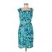 Sandra Darren Casual Dress - Sheath: Teal Print Dresses - Women's Size 10