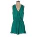 ASTR The Label Romper V-Neck Sleeveless: Teal Solid Rompers - Women's Size Large