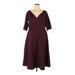 City Chic Casual Dress - A-Line V Neck 3/4 sleeves: Burgundy Solid Dresses - Women's Size 18 Plus