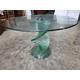 Retro round glass dining table spiral base green chrome seat 6 dining room