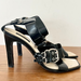 Louis Vuitton Shoes | Louis Vuitton Buckle Square Toe Stiletto Heels Sandal Black Women's Sz 37.5 /7.5 | Color: Black | Size: 7.5