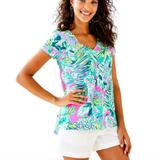 Lilly Pulitzer Tops | Lilly Pulitzer Etta Top Womens Small Early Bloomer Preppy Multi Color Beach S | Color: Green/Pink | Size: S