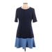 R&K Casual Dress - A-Line: Blue Color Block Dresses - Women's Size 10