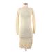 Lauren by Ralph Lauren Casual Dress - Sweater Dress Crew Neck 3/4 sleeves: Ivory Solid Dresses - Women's Size Small