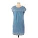 Charming Charlie Casual Dress - Shift Scoop Neck Short sleeves: Blue Print Dresses - Women's Size Large