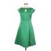 Merona Casual Dress - A-Line Keyhole Short sleeves: Green Print Dresses - Women's Size 6