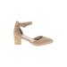 Tinstree Heels: Pumps Chunky Heel Casual Tan Solid Shoes - Women's Size 8 - Almond Toe