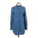 Lulus Casual Dress - Mini Collared Long sleeves: Blue Print Dresses - Women's Size X-Small