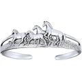 Unisex Heavy Solid Statement Wild Western Running Horses Equestrian Cuff Bracelet For Women Men Antiqued Oxidized 925 Sterling Silver Finish