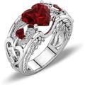 SAKSHAM ART DESIGN 3.00Carat Heart Cut Created Red Garnet Angel Wings Engagement Wedding Ring For Women's 14k White Gold Plated 925 Sterling Silver25 Sterling Silver (J)