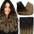 Hair Extensions Ombre Clip in Hair Extensions Real Human Hair 7pcs Full Head Brazilian Clip in Extensions Balayage Blonde Clip in Human Hair Extensions Clip ins 12-24 Inch Hair Pieces (Size : 20 INCH