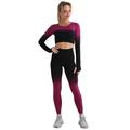 BAODANWUXIAN Workout Outfits 2 Pcs Seamless Gradient Yoga Set Women Gym Clothing Long Sleeve Crop Top Workout Sportswear Fitness Leggings Sports Suits Women-A-S