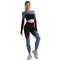 BAODANWUXIAN Workout Outfits 2 Pcs Seamless Gradient Yoga Set Women Gym Clothing Long Sleeve Crop Top Workout Sportswear Fitness Leggings Sports Suits Women-B-S