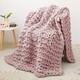 Chunky Knit Throw Blanket, Luxury 100% Hand Knitted, Soft and Cozy Sofa Bed Chair Weighted Thick Woven Throw Blanket, 127 * 152cm, Pink