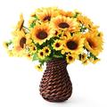 INQCMY Artificial Flowers with Vase,Silk Flower Arrangements,Artificial Sunflower Bouquets in Handmade Rattan Vase for Home Office Table Kitchen Desktop Dinning Room Decoration(Rattan)