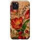 Hülle für iPhone 11 Pro Max Etui mit Erdbeeren und Blumen, rustikaler Kork-Holzdruck-Effekt