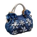 Crystal Flower Denim Bag Women Handbags Jean Shoulder Bags Mini Cute Tote Bag Crossbody Bag, Blue