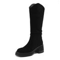 ACIGAL Women's Boots Autumn and Winter Suede Mid Calf Boots Round Toe Chunky Flat Boots Suitable for Leisure and Shopping,Black,39