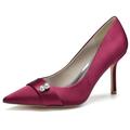 Women's Slip-on Bridal Shoes High Heels Closed Pointed Toe Dress Wedding Shoes Bridal Sandals,Wine Red,7 UK