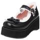 Women Platform Wedge Heel Mary Jane Bow Round Toe Buckle Block Heel Wedding Party Dress Shoes(Black,UK Size 6)