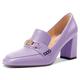 Castamere Womens Mid Block Heel Close Square Toe Slip-on Loafers Shoes Metal Buckle Office Casual Pumps Court Shoe 8 CM Shoes Light Purple 6.5 UK