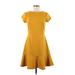 Gap Casual Dress - A-Line Crew Neck Short sleeves: Yellow Print Dresses - Women's Size 8