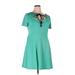 DRESSFO Casual Dress - A-Line Tie Neck Short sleeves: Teal Solid Dresses - New - Women's Size 14
