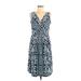 Lands' End Casual Dress - A-Line V-Neck Sleeveless: Blue Dresses - Women's Size Medium