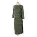 Banana Republic Casual Dress - Midi High Neck 3/4 sleeves: Green Print Dresses - Women's Size X-Small