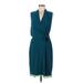 T Tahari Casual Dress - Party V-Neck Sleeveless: Teal Print Dresses - Women's Size Medium