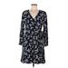 Gap Outlet Casual Dress - Wrap V Neck 3/4 sleeves: Blue Floral Dresses - Women's Size Medium