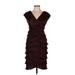 Adrianna Papell Cocktail Dress - Mini V Neck Short sleeves: Burgundy Solid Dresses - Women's Size 8