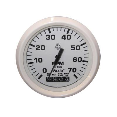 Faria Beede Instruments Dress White 4" Tachometer w/Systemcheck Indicator - 7000 RPM Gas - Johnson / Evinrude Outboard 33150