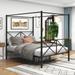 Vintage Style Metal Canopy Bed Frame, X Shaped Frame, No Box Spring, Queen