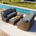 5-Pieces Outdoor Patio Rattan Wicker Sectional Sofa Daybed Set with Thick Cushions and Central Coffee Table