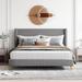Queen Size Upholstered Platform Bed with Corduroy Tufted Headboard, Metal Legs