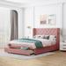 Velvet Upholstered Queen Storage Bed, Wingback Headboard