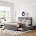 Queen Size Linen Platform Bed with Brick Pattern Headboard