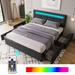 Linen LED-Lit Platform Bed, Adjustable Height Headboard