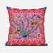 18" X 18" Red and Pink Peacock Broadcloth Floral Zippered Pillow