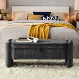 Ottoman Oval Storage Bench Chenille Fabric Bench with Large Storage Space for the Living Room, Entryway and Bedroom,gray