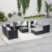 PE Rattan Outdoor Sofa Conversation Sets with Table and Ottoman